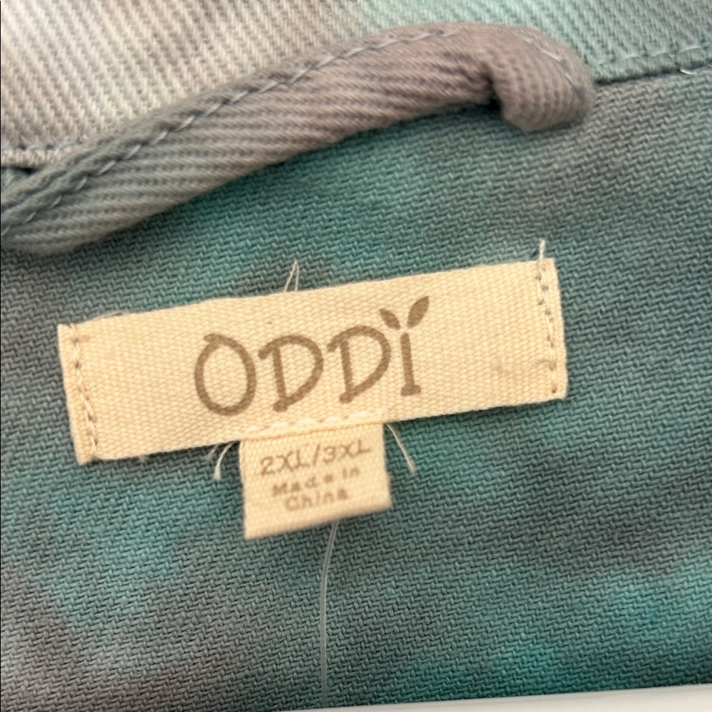 Oddy Teal Gray Tie‑Dye Distressed Denim Jacket Plus 2X/3X NWT - Picture 2 of 11